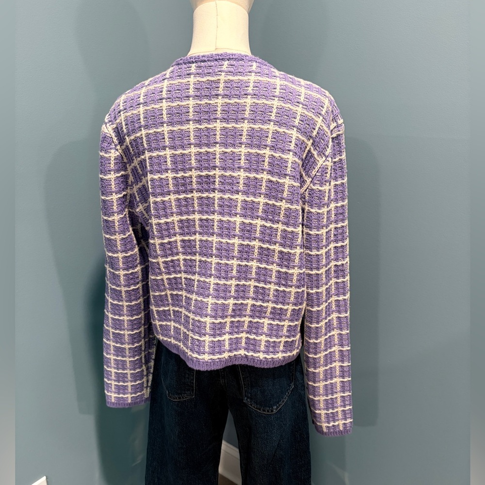Ann Taylor Lavender Tweed Knit Cardigan Women’s Medium Cropped Button Jacket - Picture 5 of 10